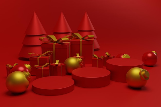 Fondo rojo moderno de la escena del podio de la Navidad para la exhibición del producto