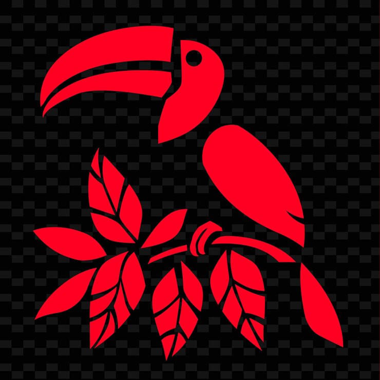 PSD un fondo rojo y negro con un pájaro y hojas