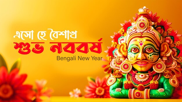 PSD el fondo del saludo de año nuevo en bengalí con el texto en bengali subho nababarsha