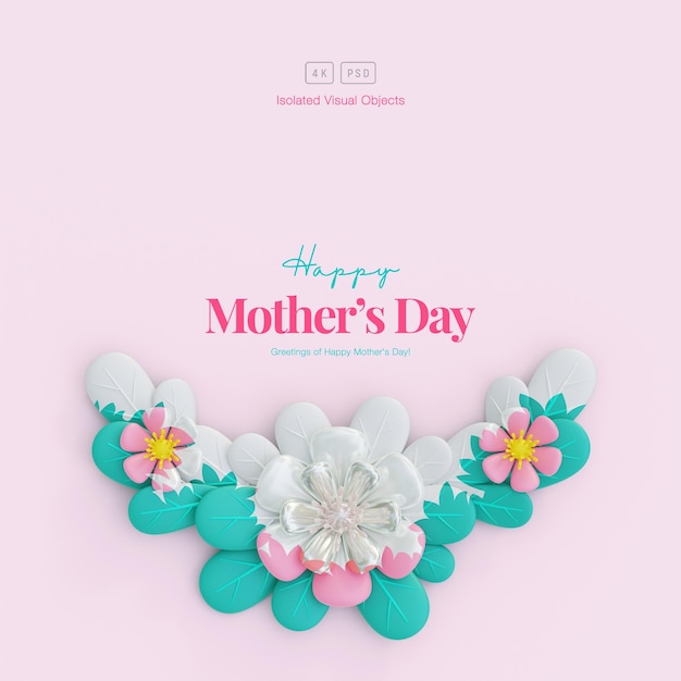 Fondo de saludo del Día de la Madre feliz decorado con lindas flores y hojas