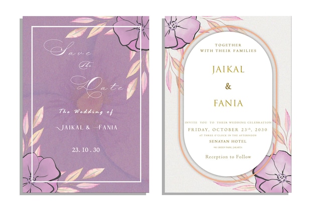 PSD fondo de tarjeta de invitación de boda de lujo con flor de arte de línea dorada y hojas botánicas, orgánico