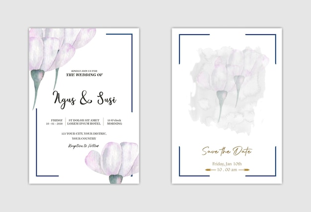 PSD fondo de tarjeta de invitación de boda de lujo con flor de arte de línea dorada y hojas botánicas psd