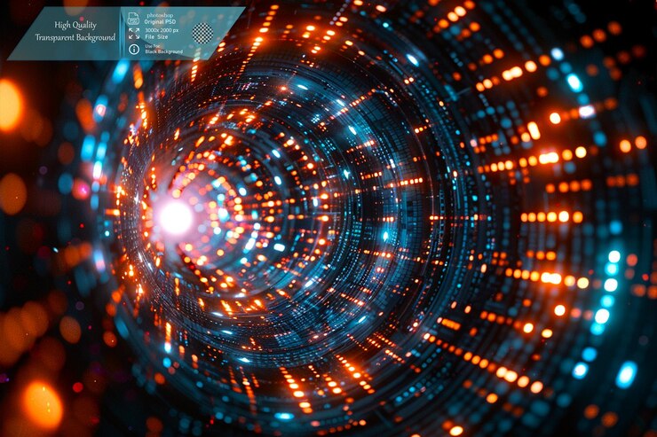 PSD fondo de tecnología futurista abstracto con azul y azulado en fondo transparente