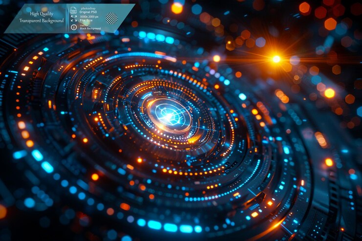 PSD fondo de tecnología futurista abstracto con azul y azulado en fondo transparente