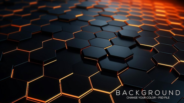 PSD fondo tecnológico abstracto negro con celdas hexagonales ilustración 3d de la estructura del panal