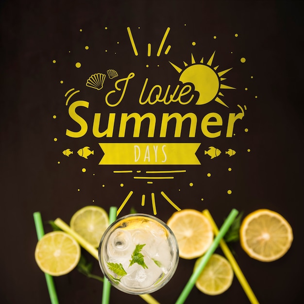 Fondo con tipografía de verano con fruta