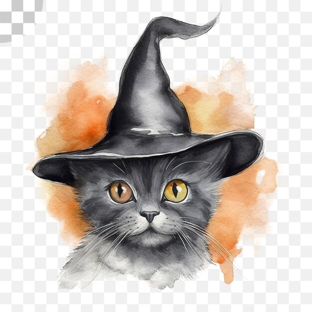 PSD el fondo transparente de la acuarela del gato de halloween