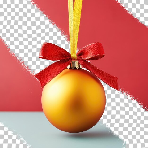 PSD fondo transparente con adornos de navidad rojos y cinta amarilla solitario
