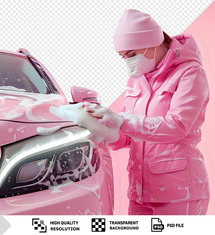 PSD fondo transparente con aislado concentrado detallista de automóviles lavando el faro del automóvil png