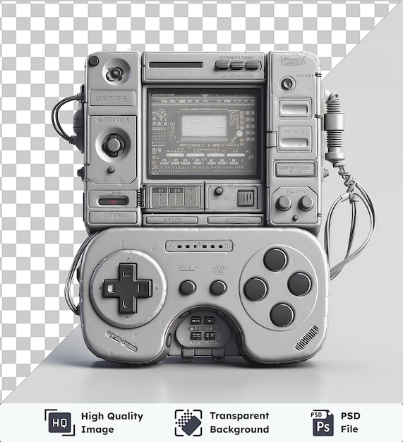 PSD fondo transparente con aislado fotográfico realista diseñador de videojuegos desarrollo de juegos una cámara gris y plateada