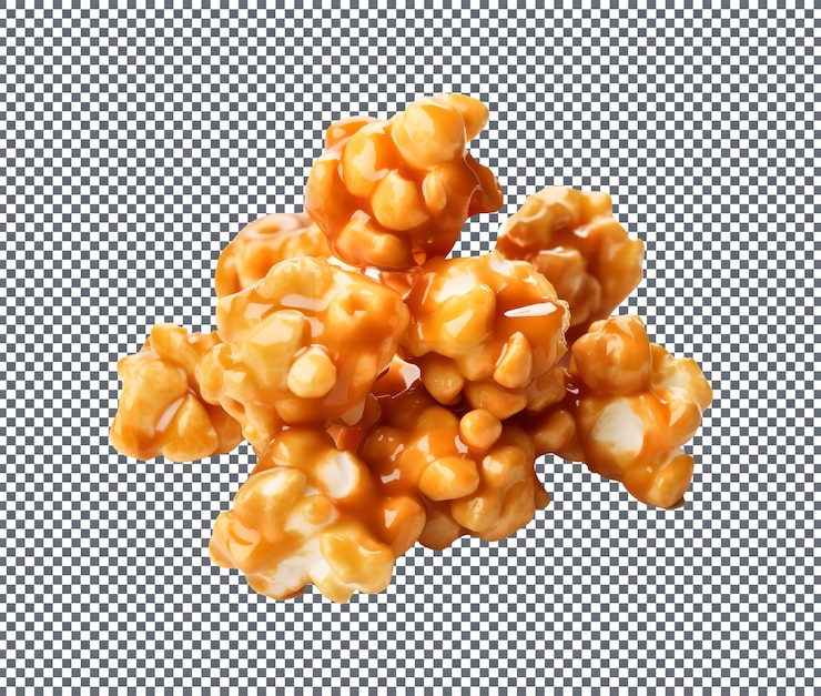 PSD el fondo transparente aislado de las palomitas de maíz con glaseado de caramelo sabroso