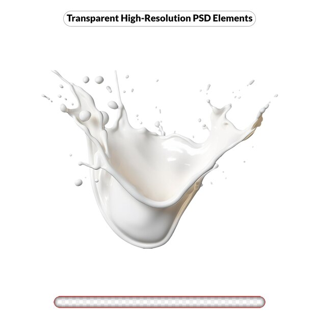 PSD fondo transparente aislado de salpicaduras de leche o líquido blanco