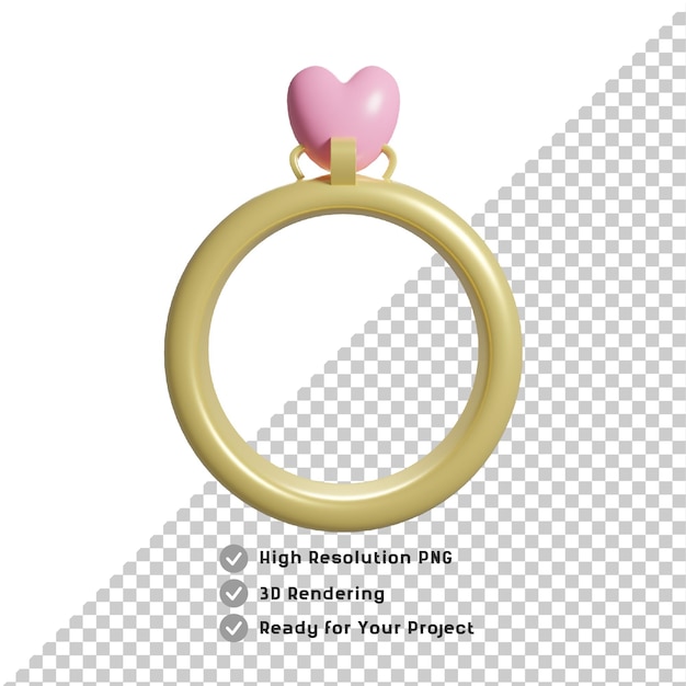 Fondo transparente de anillo de amor de oro 3D