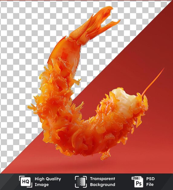 PSD fondo transparente con camarón tempura aislado sobre un fondo rojo