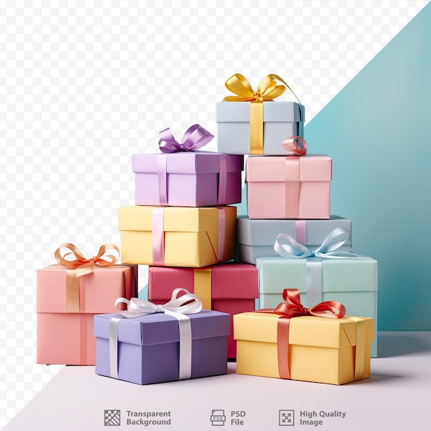 Fondo transparente con coloridas cajas de regalo, espacio para anuncios.