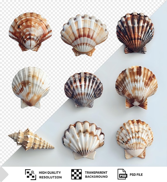 PSD fondo transparente con un conjunto aislado de conchas marinas de acuarela en una ilustración aislada sea clipart conchas marinas seashell art