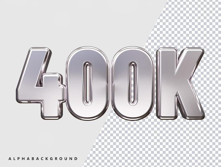 PSD un fondo transparente, cromado y blanco con las letras 400k.