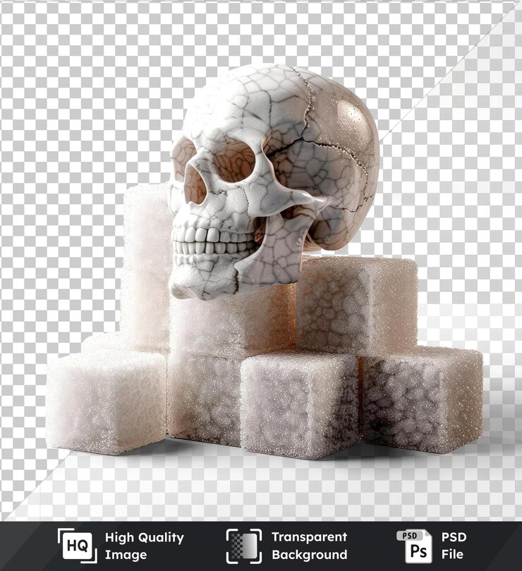 PSD fondo transparente con cubos de azúcar aislados en forma de calavera