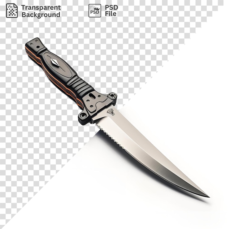 PSD fondo transparente un cuchillo de plata afilado con un mango negro