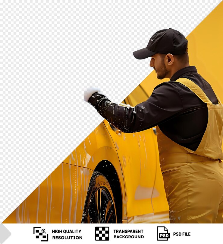 PSD fondo transparente con un detallista de automóviles enfocado aislado lavando la luz trasera de un vehículo png