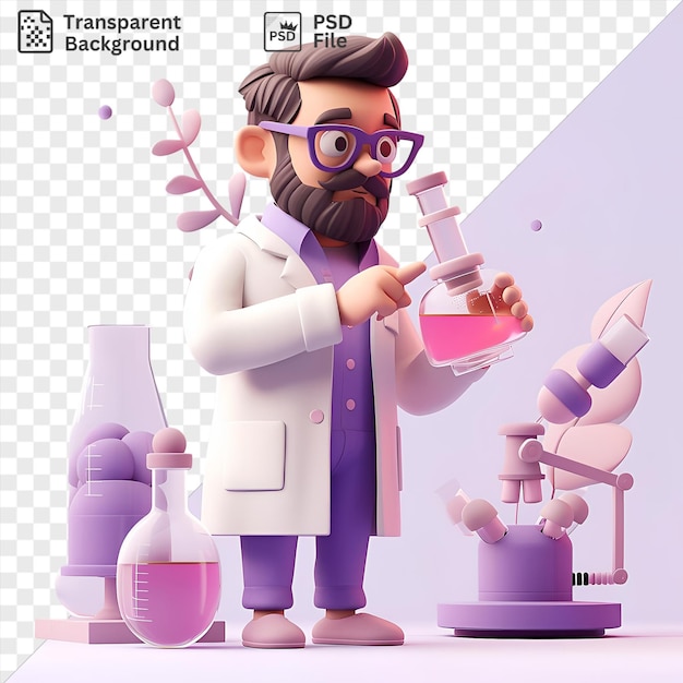 PSD fondo transparente dibujos animados de científicos en 3d realizando experimentos innovadores en un laboratorio
