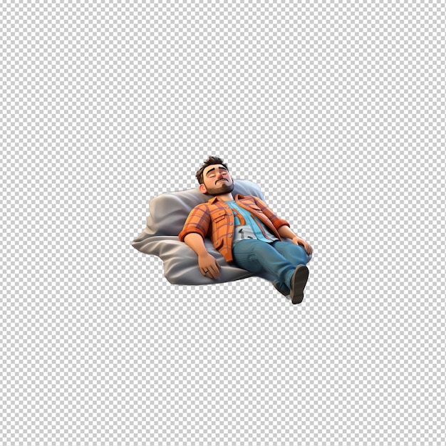 PSD el fondo transparente del estilo de dibujos animados 3d de european man napping es