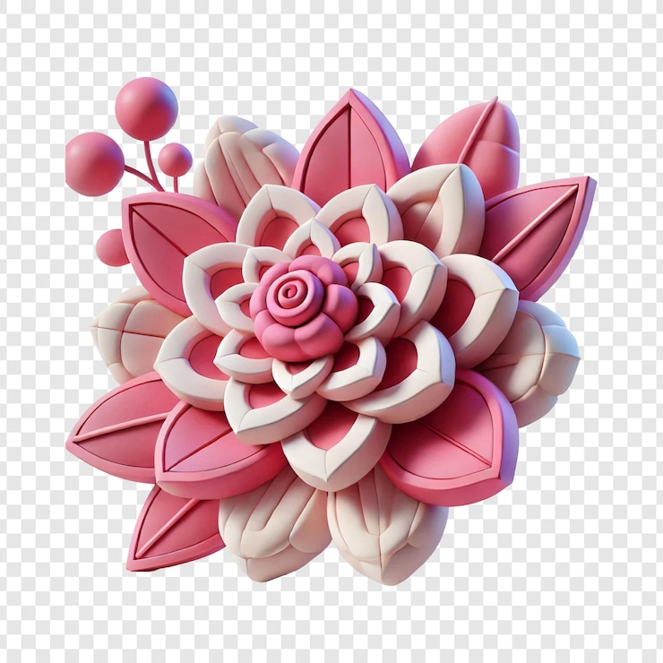 PSD el fondo transparente de la flor rosada 3d de dibujos animados