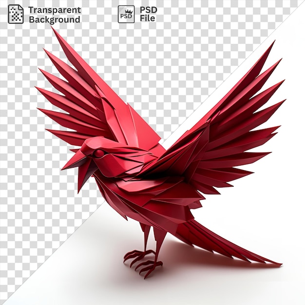 Fondo transparente fotográfico realista artistas de origami papel plegado de un pájaro rojo