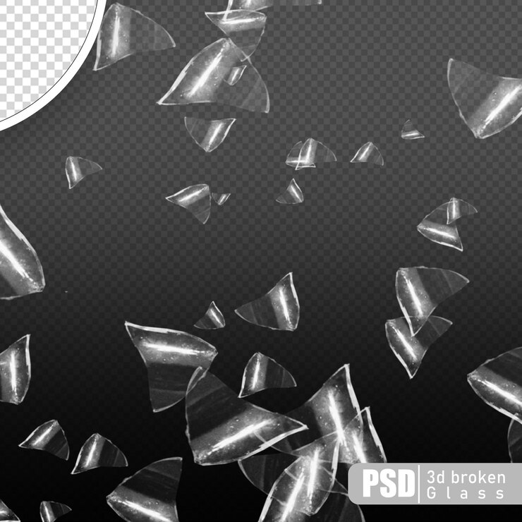 PSD fondo transparente de fragmentos de vidrio roto psd en renderizado 3d aislado