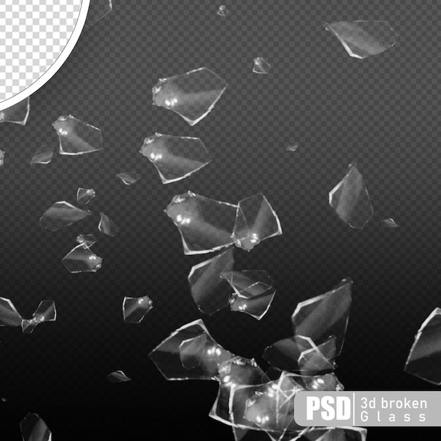 Fondo transparente de fragmentos de vidrio roto PSD en renderizado 3d aislado