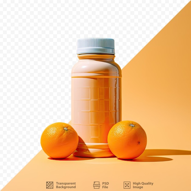 PSD fondo transparente con un frasco para nutrición deportiva en naranja.