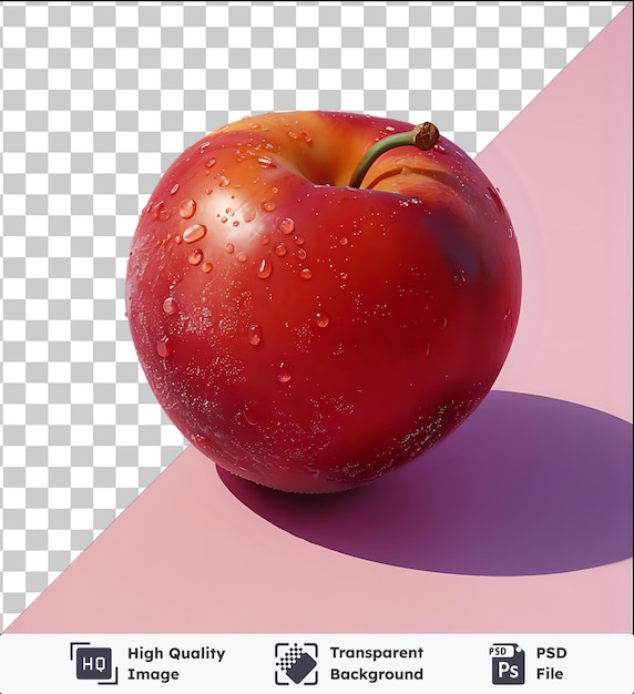 PSD fondo transparente fruta nectarina psd con una manzana roja y un tallo verde que proyecta una sombra oscura