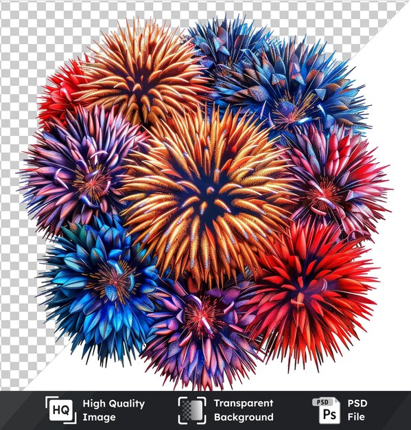 Fondo transparente fuegos artificiales con colorido conjunto de caleidoscopio