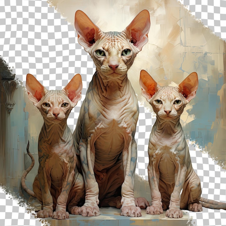 PSD fondo transparente de gato esfinge beige sin pelo