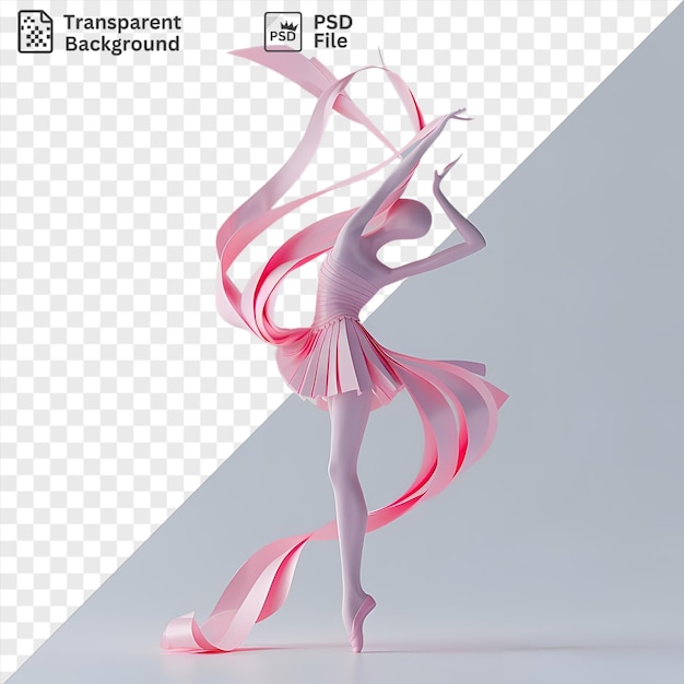 Fondo transparente gimnasta 3d realizando una rutina con una pierna rosa y blanca visible en primer plano