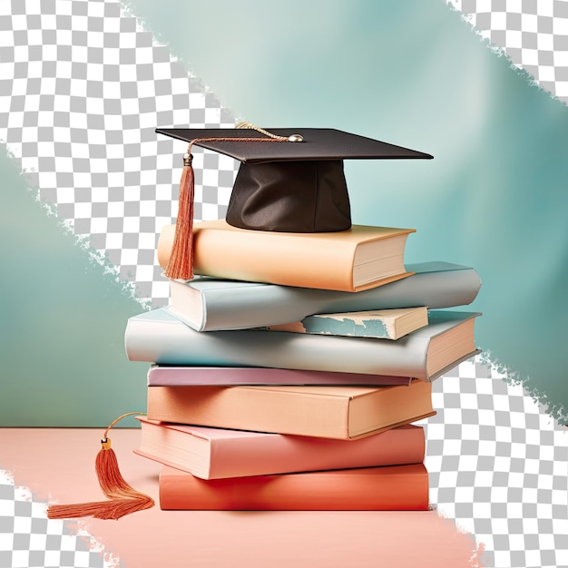 PSD fondo transparente con gorro de graduación y libros