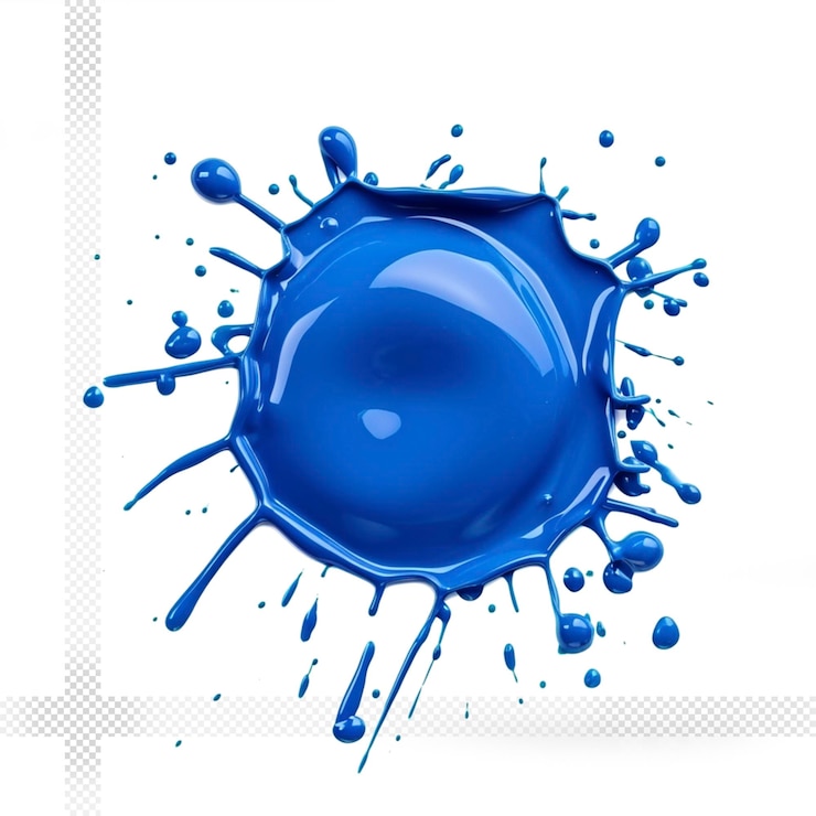 PSD fondo transparente de gota de salpicadura de pintura azul