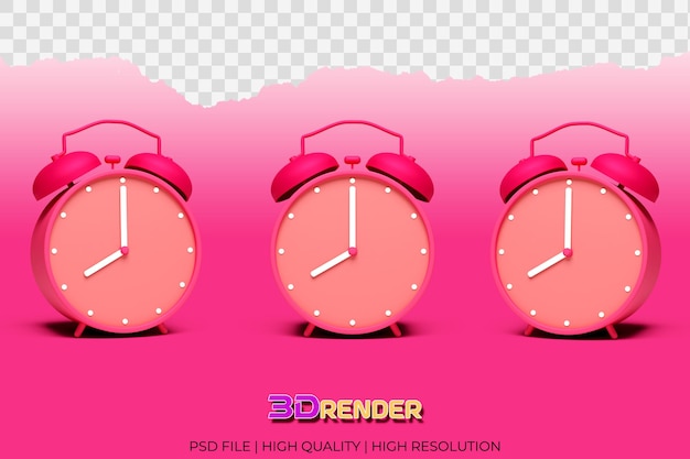 Fondo transparente de los iconos del reloj de alarma de render 3d