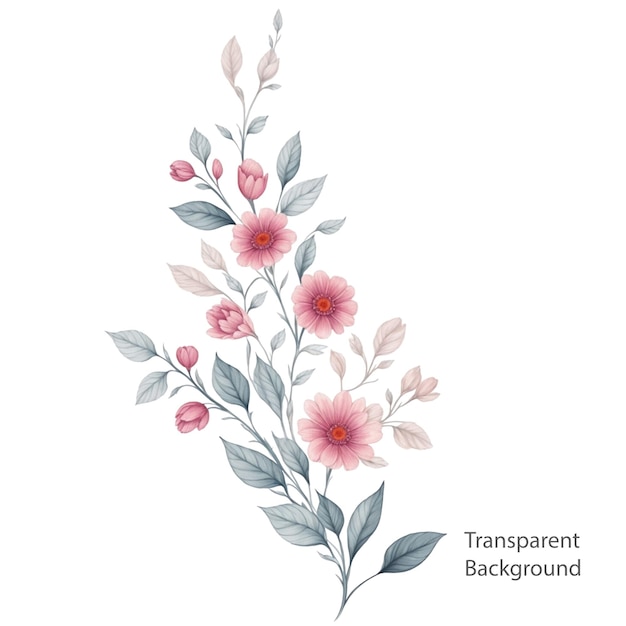 PSD fondo transparente de ilustración de rama de flores de colores