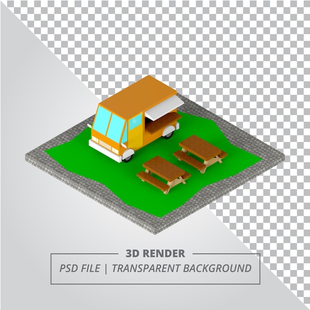 PSD fondo transparente isométrico de camión de comida