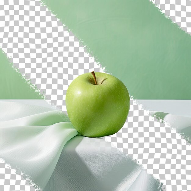 PSD un fondo transparente con una manzana verde y un paño blanco.