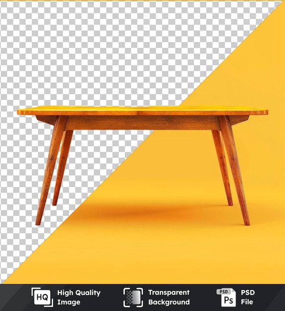 Fondo transparente maqueta de psd mesa de madera con patas marrones pared amarilla sombra oscura