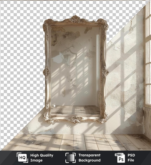 PSD fondo transparente marco clásico psd tallado en una pared blanca con una ventana