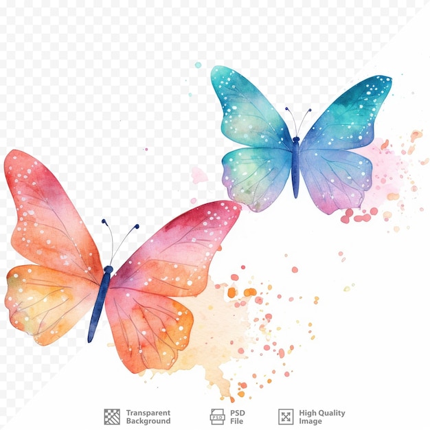 PSD fondo transparente con mariposas acuarelas brillantes y aisladas.