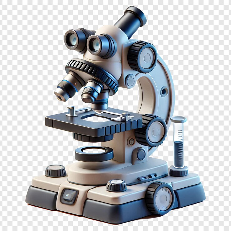 PSD el fondo transparente del microscopio 3d de dibujos animados