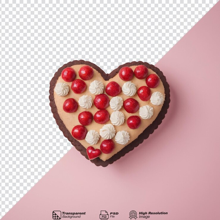 PSD el fondo transparente muestra la vista superior aislada de un pastel en forma de corazón