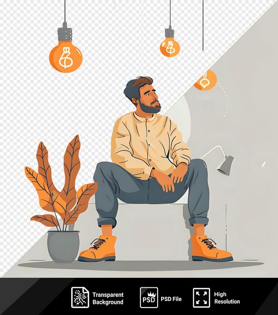PSD fondo transparente con nueva idea aislada un hombre de negocios sentado en la oficina y pensando en su futuro png