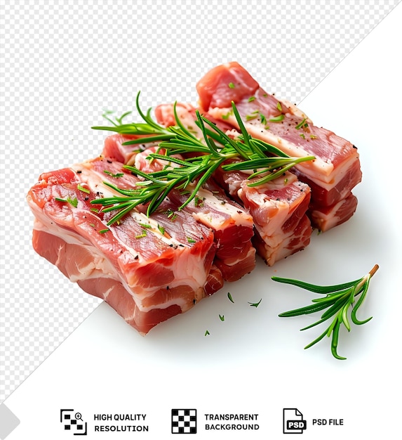 PSD fondo transparente panza de cerdo carne cruda aislada con camino de recorte sin sombra en ingredientes de cocina verde png