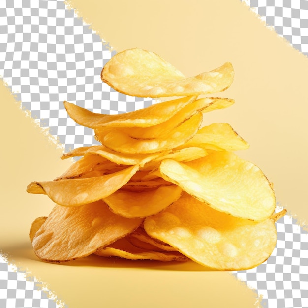 Fondo transparente con un par aislado de diferentes pilas de papas fritas acortadas