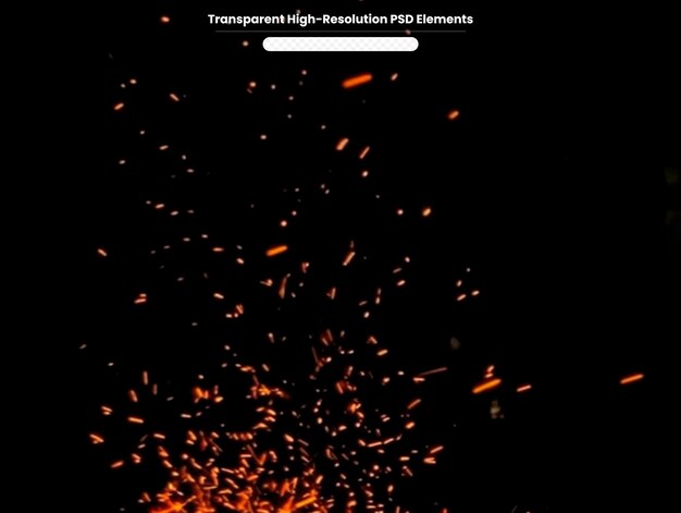 PSD el fondo transparente de las partículas las chispas voladoras de fuego las chispas rojas ardientes